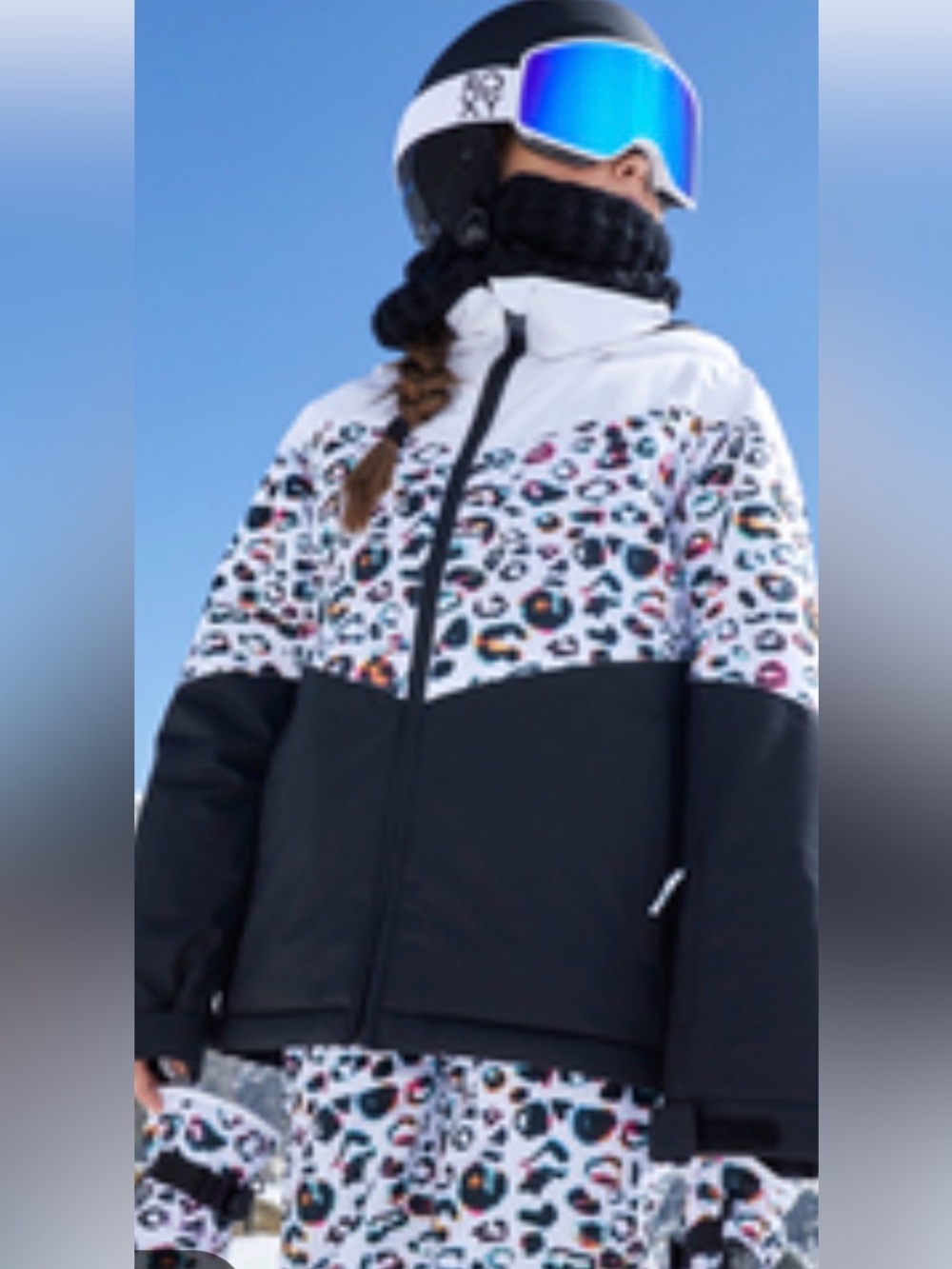 Roxy Girls Black and White Leopard Print Snow Jacket